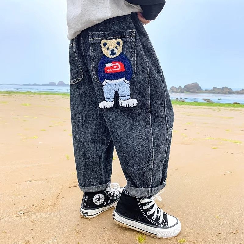 Boys jeans autumn wear  new children's wear cartoon straight pants boys cool and handsome spring and autumn trousers