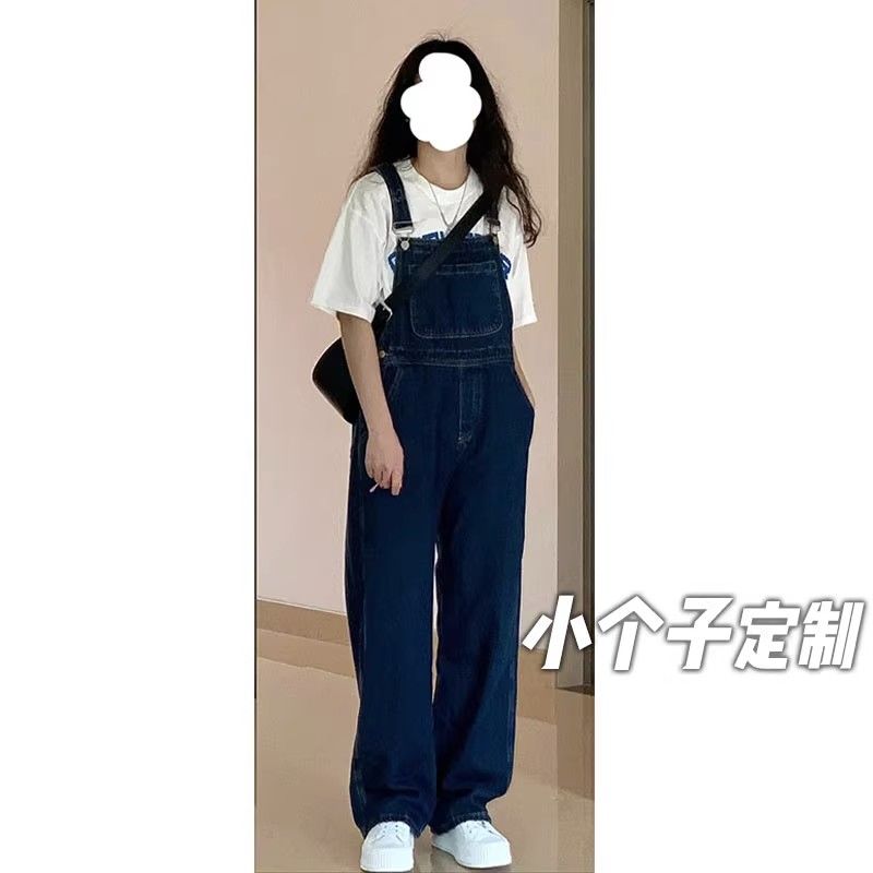牛仔背帶褲女秋日系復古減齡顯瘦寬鬆直筒鹽系工裝闊腿拖地連體褲