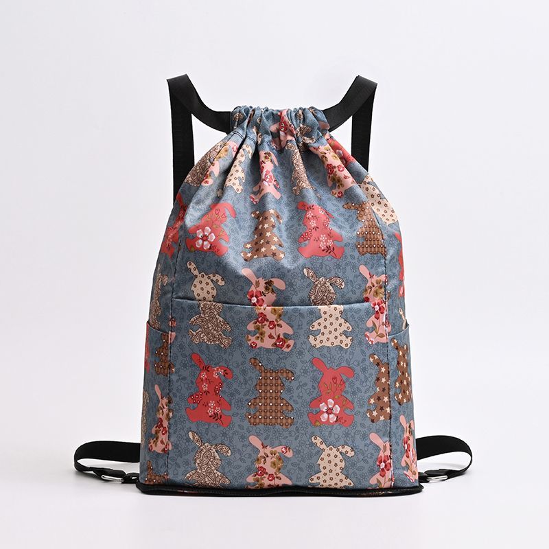 Large-capacity Drawstring Bag, Minimalist Floral Backpack, Soft Fabric Double Shoulder Bag, Ultra-light Travel Bag, Gym Basketball Bag_voghion.com