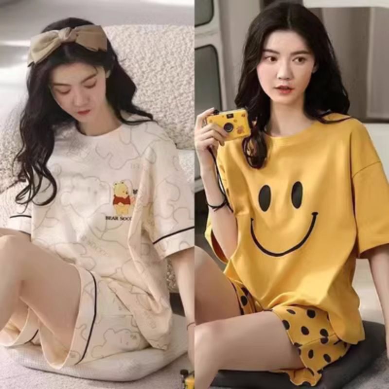 睡衣女夏學生ins宿舍可外穿夏季薄款短袖短褲卡通家居服兩件套裝