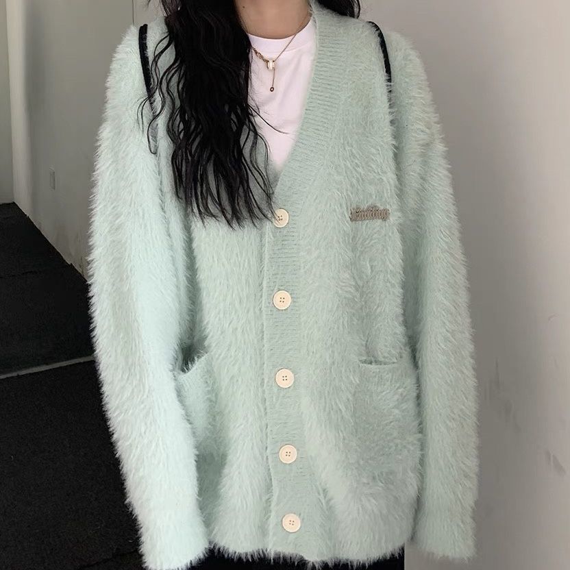 溫柔慵懶風軟糯奶fufu毛衣外套女秋冬加厚上衣針織開衫寬鬆百搭