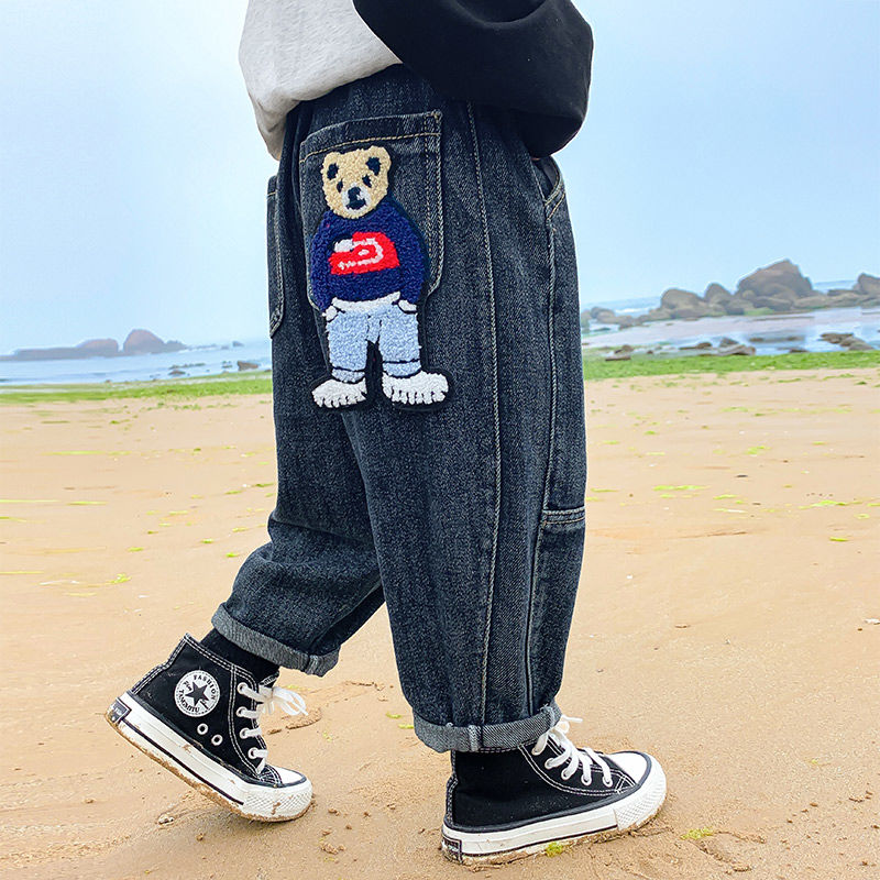 Boys jeans autumn wear  new children's wear cartoon straight pants boys cool and handsome spring and autumn trousers