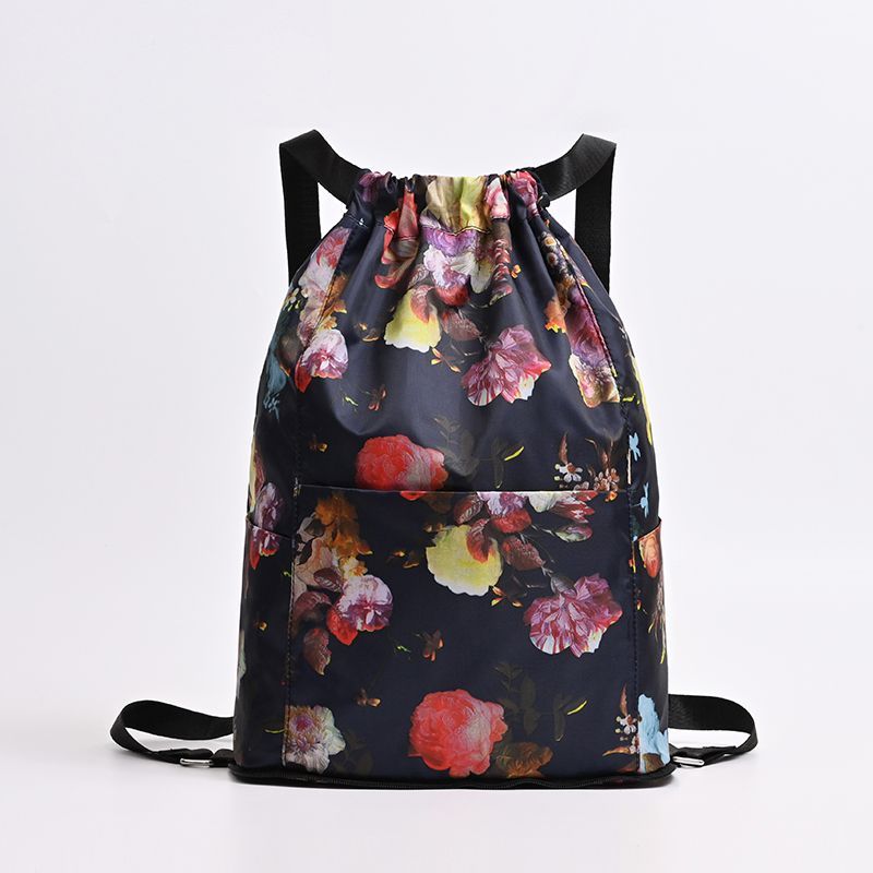 Large-capacity Drawstring Bag, Minimalist Floral Backpack, Soft Fabric Double Shoulder Bag, Ultra-light Travel Bag, Gym Basketball Bag_voghion.com