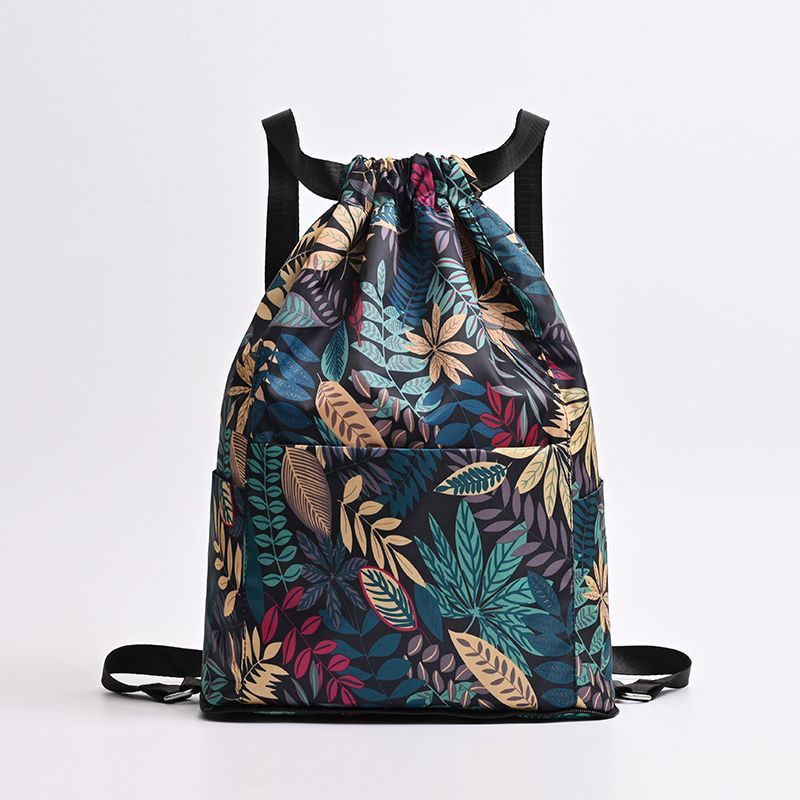 Large-capacity Drawstring Bag, Minimalist Floral Backpack, Soft Fabric Double Shoulder Bag, Ultra-light Travel Bag, Gym Basketball Bag_voghion.com