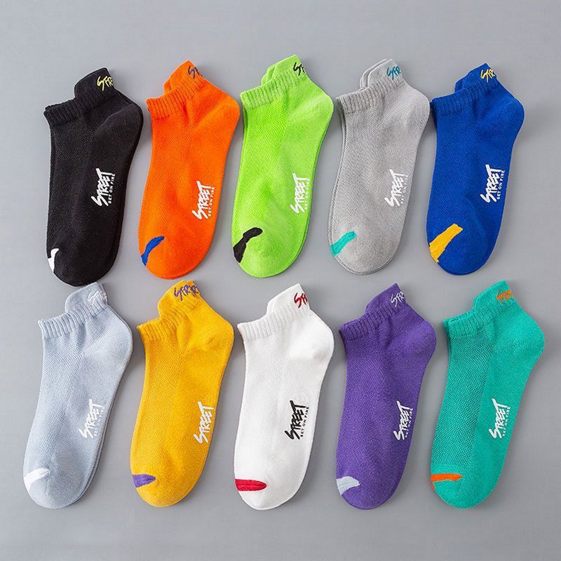 Bunte, unsichtbare Knöchelsocken, 10er-Packung mit Buchstabenprint, atmungsaktive, kurze Baumwollsocken für Sport, Laufen und Alltag_voghion.com