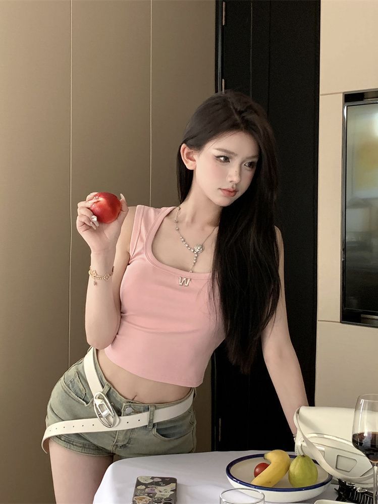 2023夏季新款無敵遮副乳背心寬肩帶顯瘦字母標吊帶上衣女