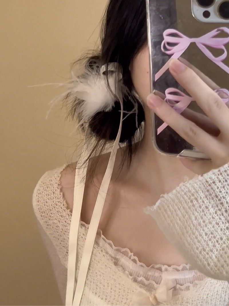 High sweet girl plush velvet bow streamer hair clip niche design cute side clip braided hair head jewelry new