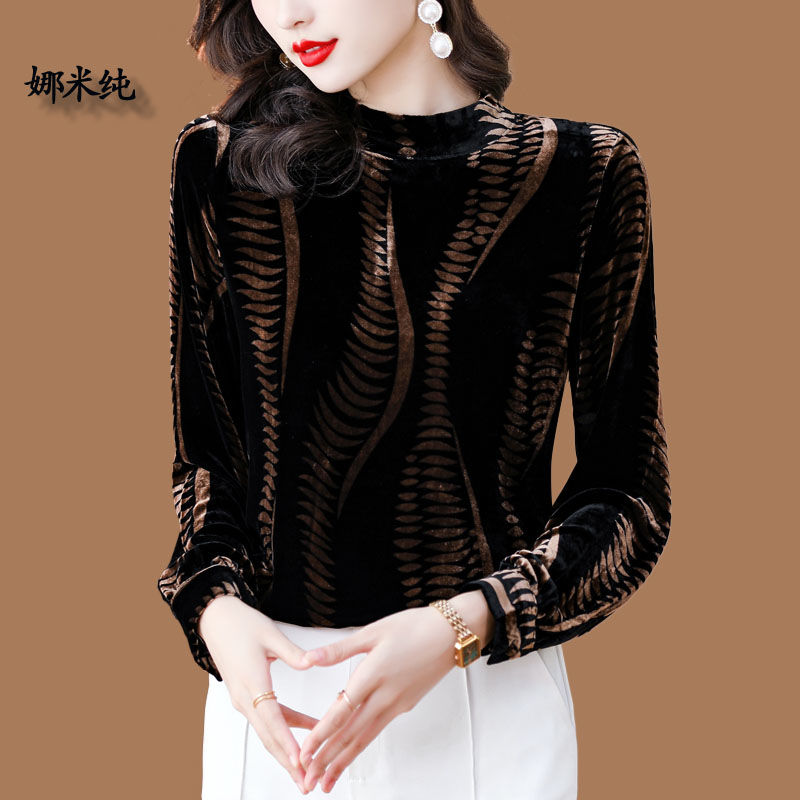 高檔金絲絨打底衫女士春秋新款加厚內搭小衫洋氣媽媽外穿長袖上衣