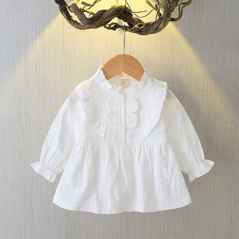 Children's shirts for women in autumn new style Korean version of sweet white shirts for small and middle-aged children girls thin fashionable tops for outer wear