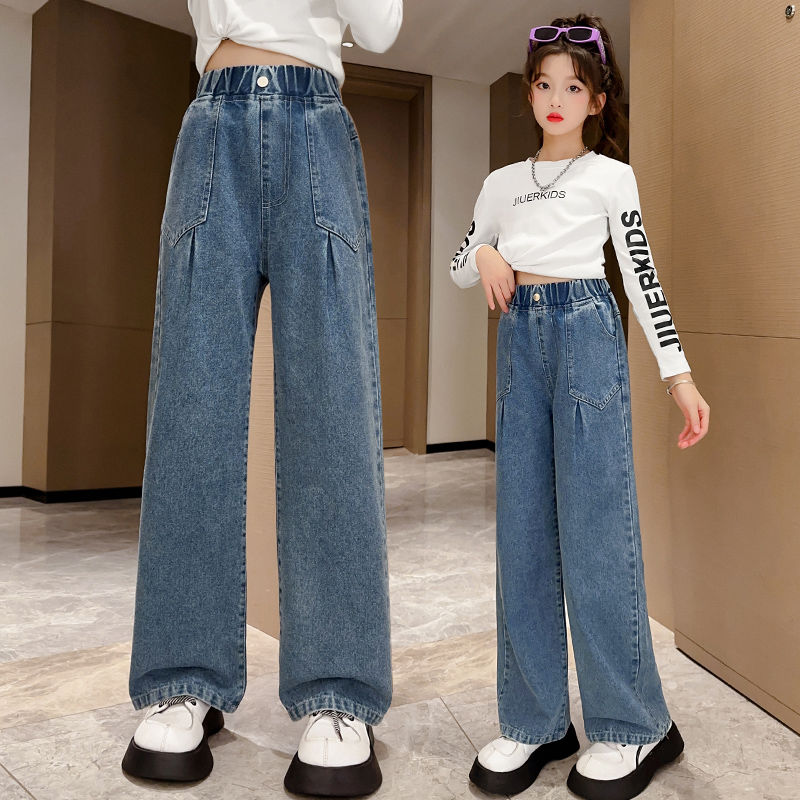 Girls' jeans spring and autumn new style children's straight pants loose trousers 10 medium and large children 12 girls' pants