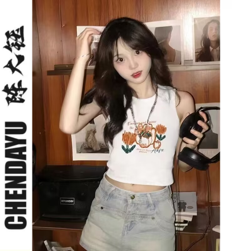 陳大鈺潮牌短款純欲風小背心女棉夏新款修身收腰獨特性感無袖上衣