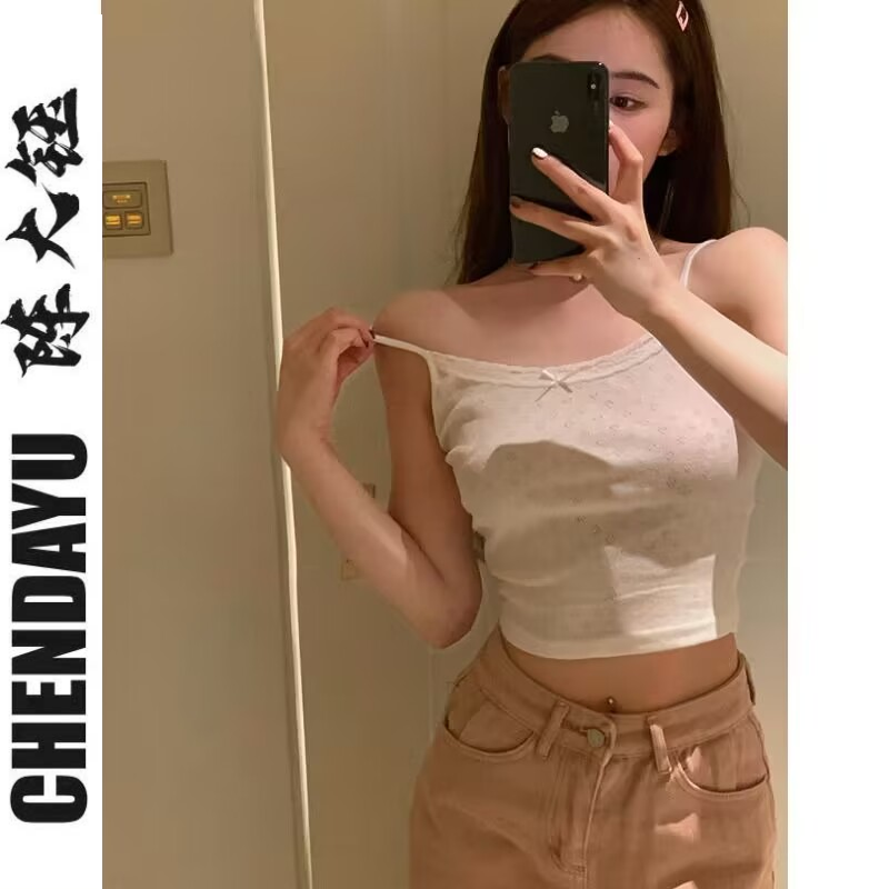 純棉蕾絲邊吊帶白色小背心夏季新款甜辣性感修身小個子顯瘦bm上衣