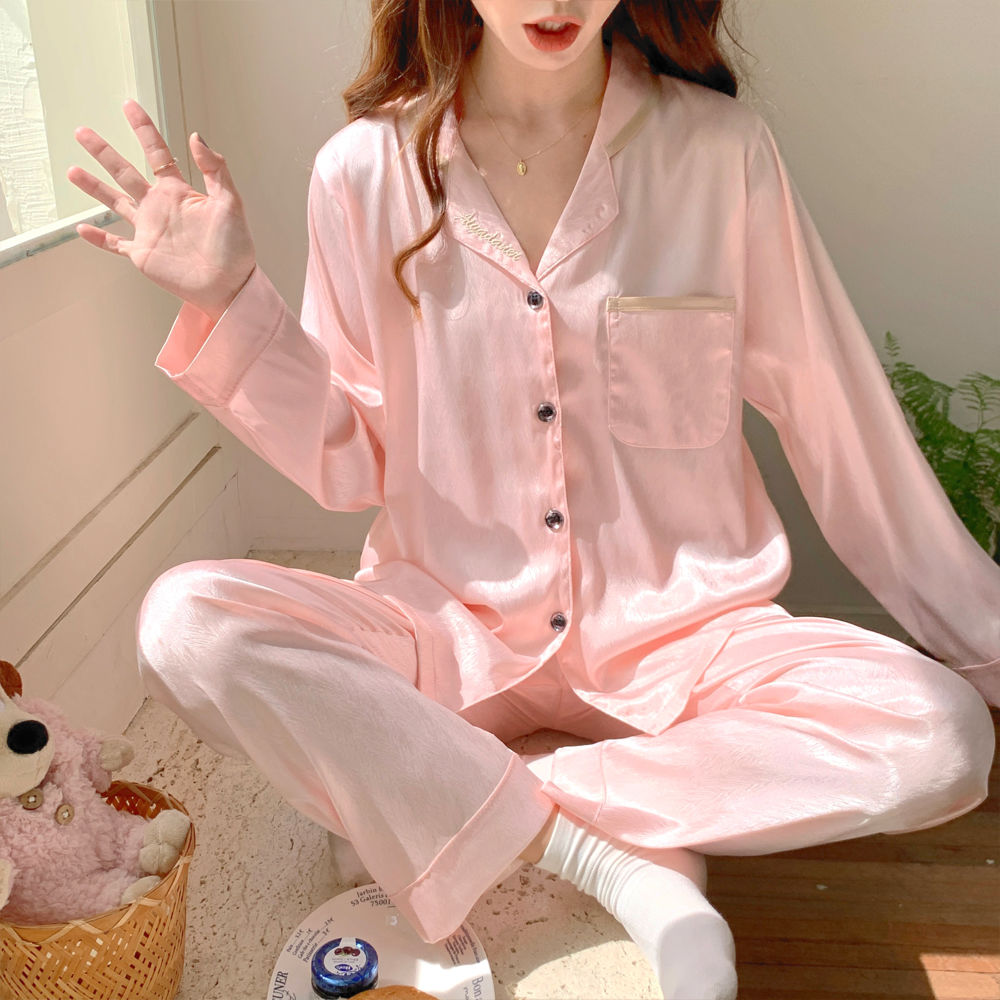 高級感睡衣女夏季款冰雪絲長袖春秋款家居服薄款網紅風套裝可外穿