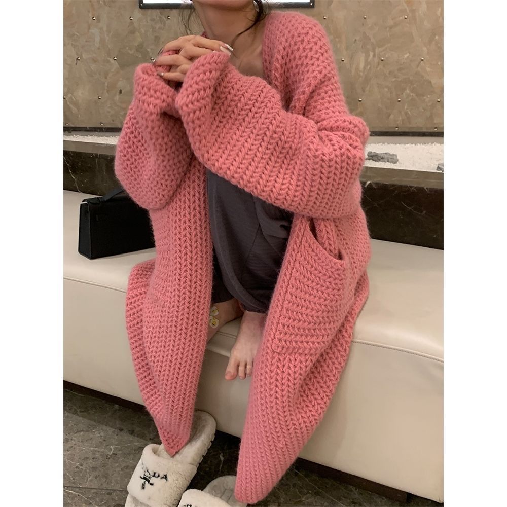 慵懶厚實大毛衣軟糯親膚寬鬆長袖羊毛針織衫長款開衫外套女秋冬