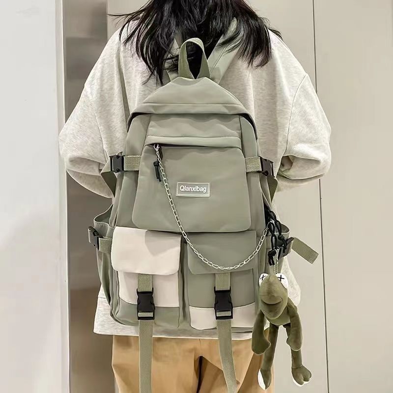 日系抹茶百搭書包女大學生多格初高中生雙肩包大容量旅行背包