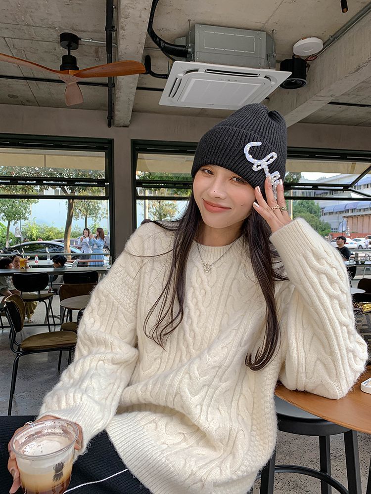 復古套頭麻花毛衣女2023秋冬新款加厚寬鬆慵懶風軟糯針織衫上衣
