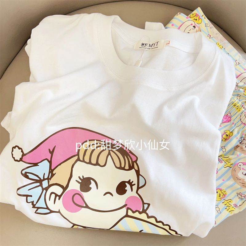 日系卡通不二家睡衣女夏季天新款圓領短袖短褲學生可愛家居服套裝