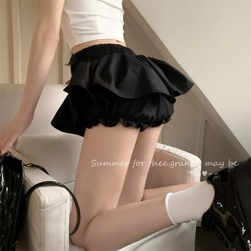 Hot girl French black bow bud skirt anti-exposure pants skirt for women summer high waist slim short skirt tutu skirt