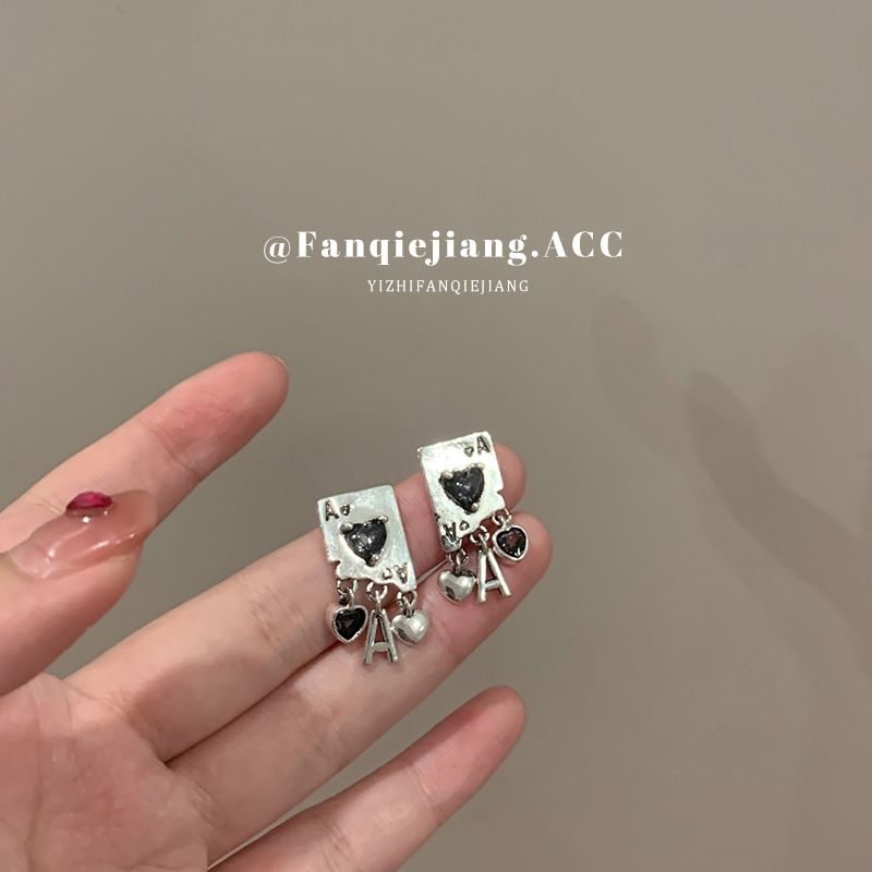 純銀耳釘獨特甜酷復古黑桃A流蘇耳環女撲克牌耳釘ins小眾銀針幾何