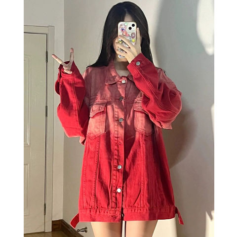 復古風炸街漸變色牛仔短外套女春秋新款寬鬆設計感夾克別致上衣潮
