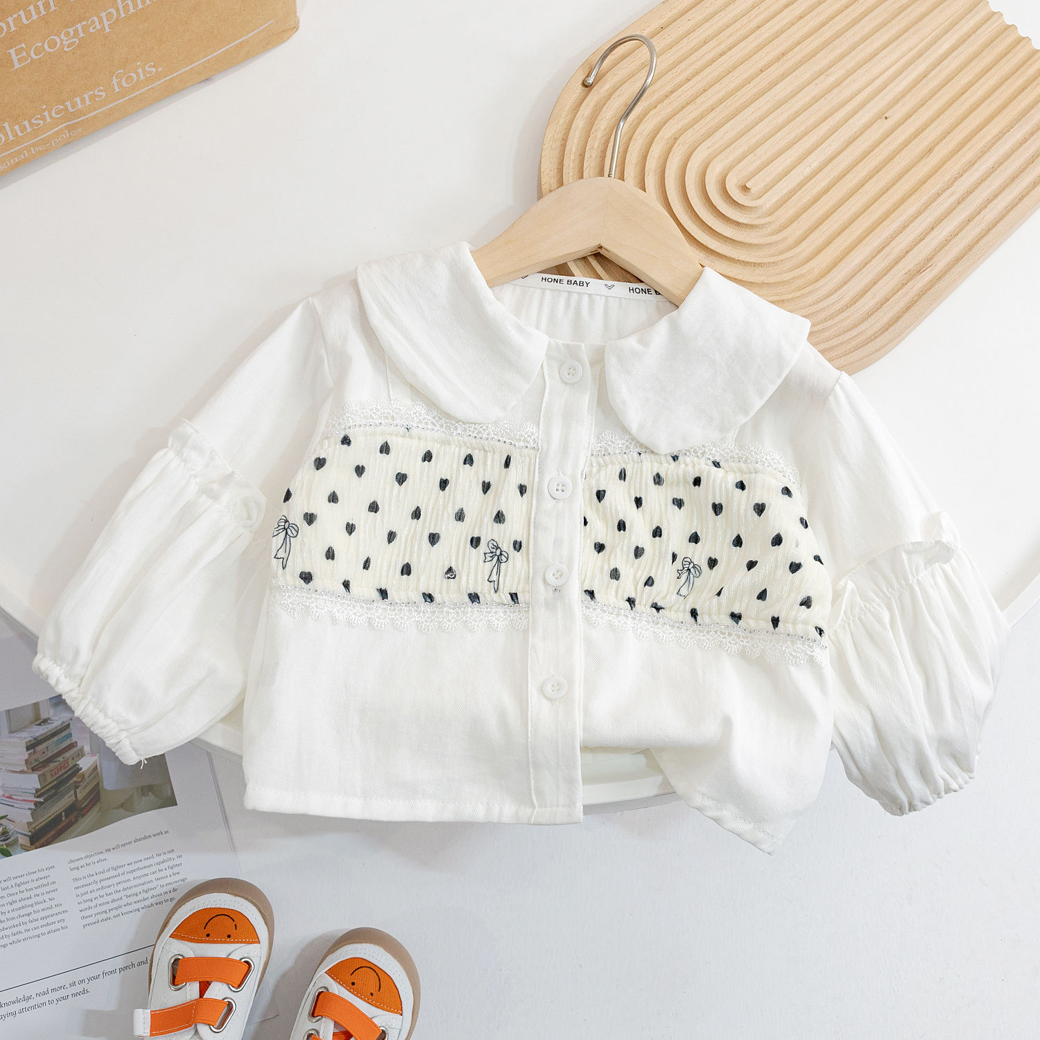 Korean style children's clothing girls doll collar love shirt  spring and autumn style foreign style children's casual versatile cardigan top