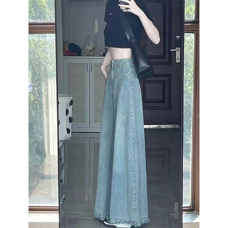 秋冬季胖妹妹牛仔褲女寬鬆闊腿拖地長褲大褲腳百搭遮肉顯瘦歐美風