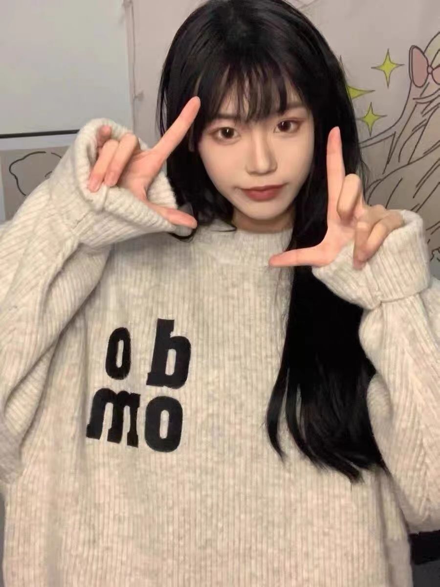 復古毛衣女秋冬季新款韓版寬鬆外穿慵懶風套頭字母針織針織衫上衣