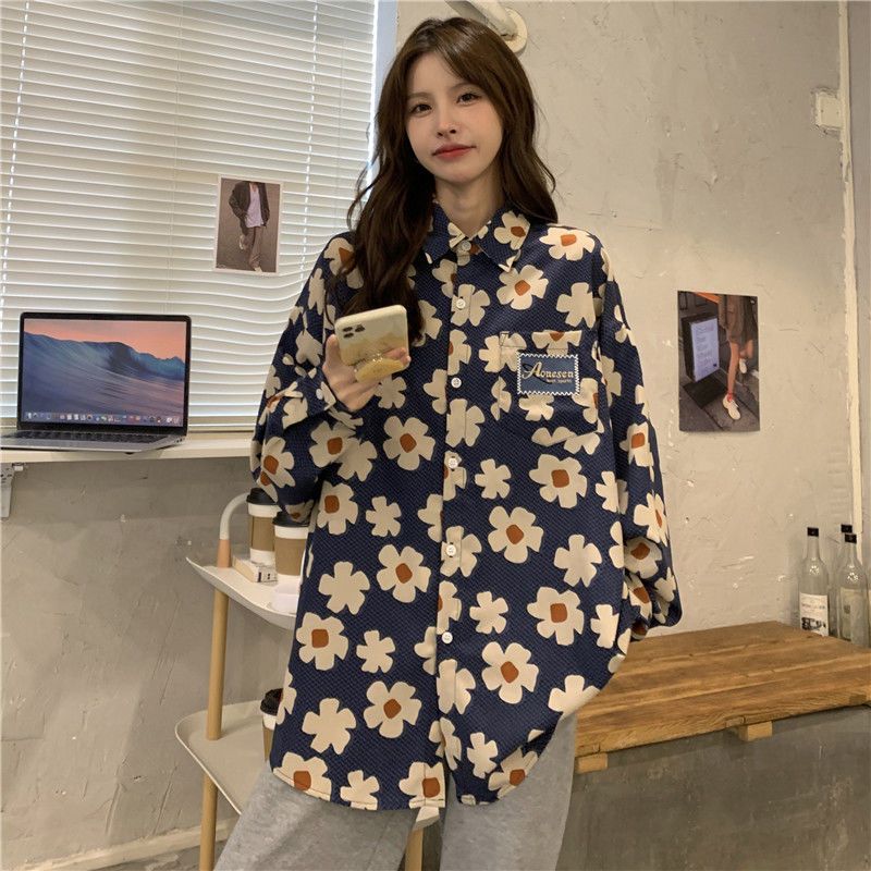 港風復古雪紡長袖襯衫女春秋2022新款韓版寬鬆設計感小眾碎花襯衣