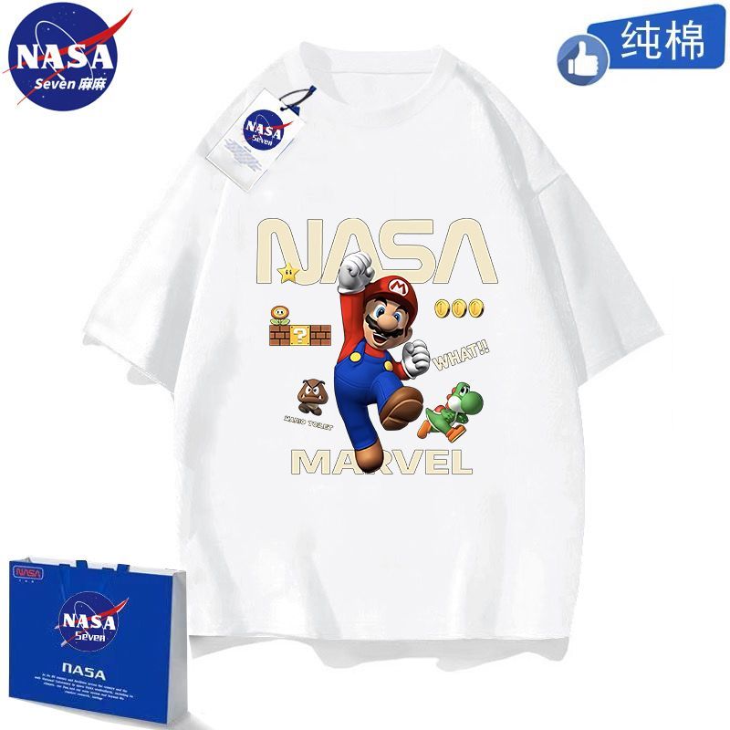 NASA卡通马里奥短袖男童夏季纯棉T恤帅气超级玛丽上衣酷炸中大童