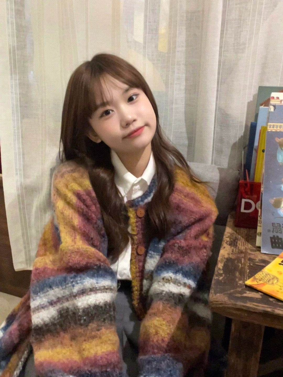 2023韓版復古彩色條紋毛衣女秋冬新款慵懶風寬鬆學生開衫針織外套