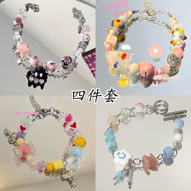 多巴胺彩色串珠水晶手鍊天然石個性小眾夏日辣妹手串2023新款飾品