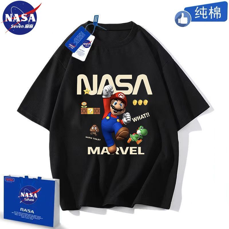 NASA cartoon Mario short-sleeved boy's summer cotton T-shirt, handsome Super Mario top, cool and popular for older children