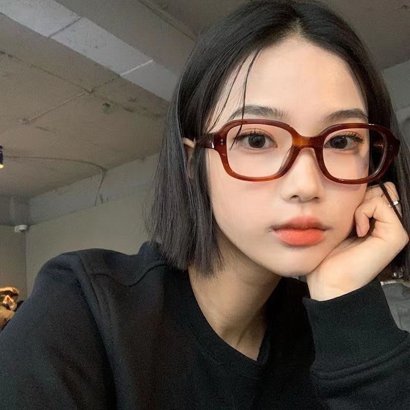 Retro plain glasses rectangular red glasses frame Korean concave shape advanced UV protection can be equipped with myopia glasses
