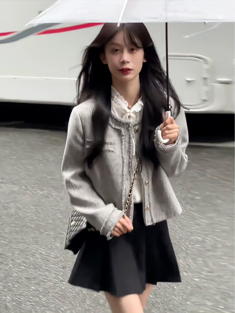 秋季新款小香風長袖外套女韓版復古氣質設計小眾高腰百褶短裙套裝