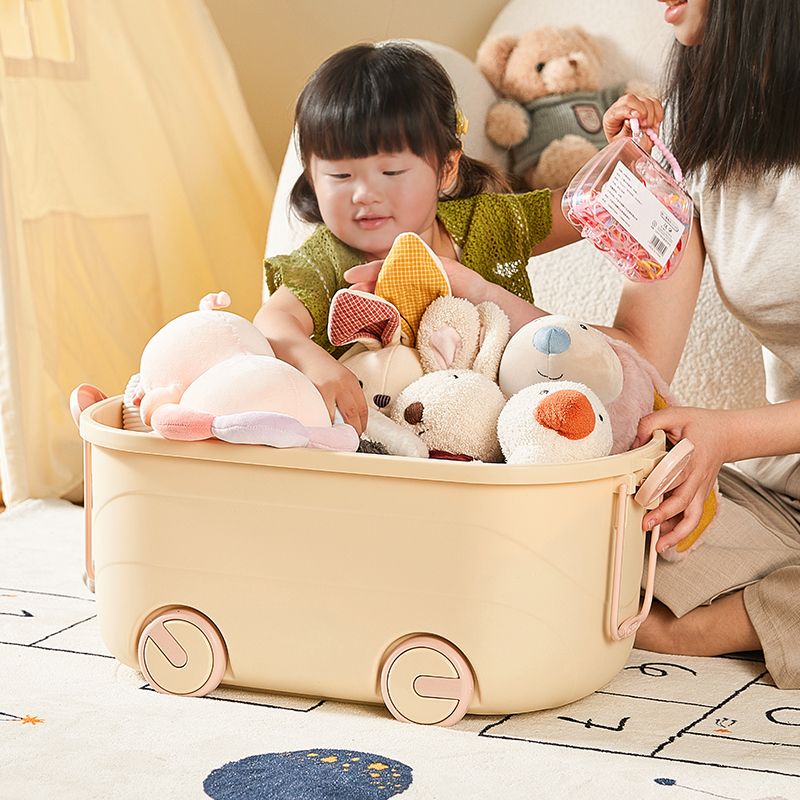 儿童玩具收纳箱家用宝宝衣服零食书本整理箱带滑轮大容量储物盒筐