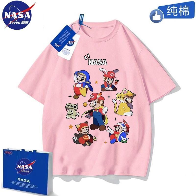 NASA卡通马里奥短袖男童夏季纯棉T恤帅气超级玛丽上衣酷炸中大童