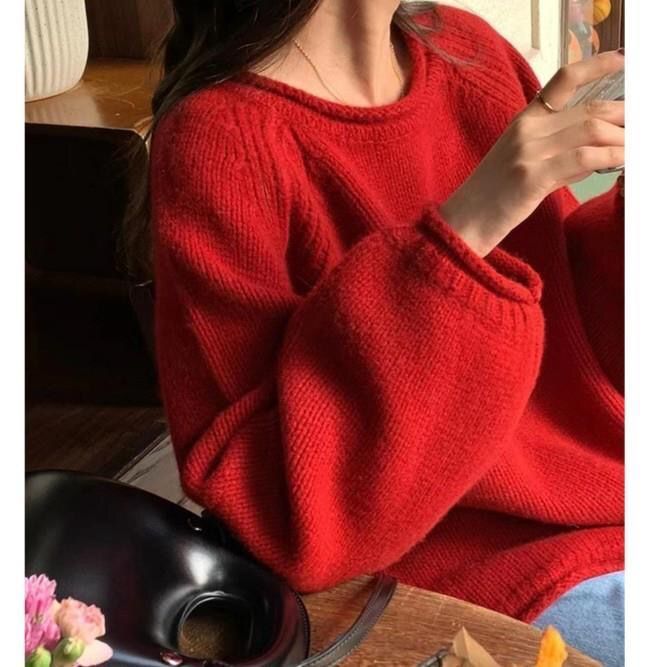玫粉色高級感圓領毛衣女秋冬季超好看別致絕美內搭針織衫歐貨上衣