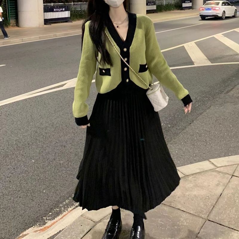 2023早秋新款韓版寬鬆洋氣v領針織開衫女小香風秋冬毛衣外套百搭
