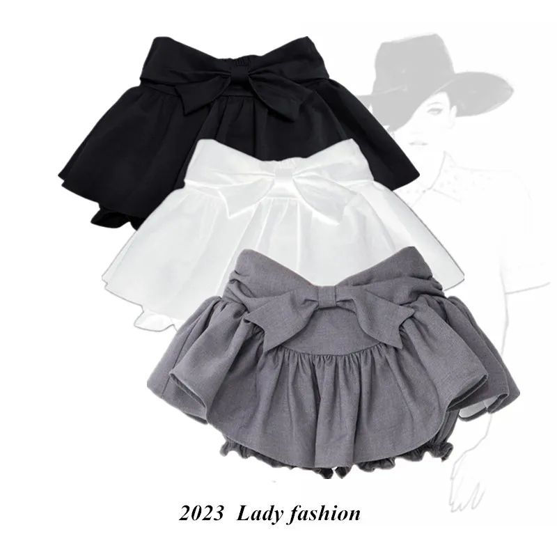 Hot girl French black bow bud skirt anti-exposure pants skirt for women summer high waist slim short skirt tutu skirt