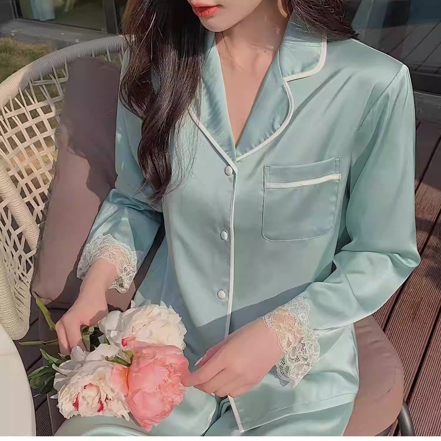 冰絲睡衣女春秋款長袖高級感網紅風可外穿薄款夏季家居服兩件套裝