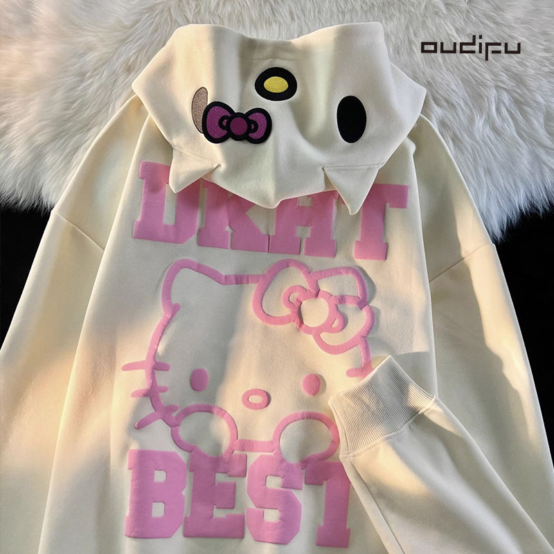 OUDIFU100%純棉春秋季oversize大碼寬鬆潮牌衛衣女學生ins外套潮