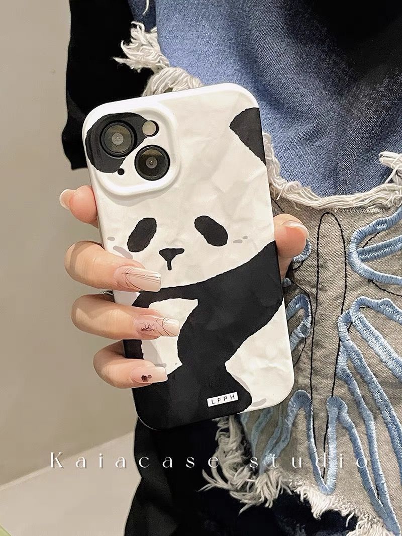 简约可爱大只熊猫适用于苹果14手机壳iPhone13promax抖音12女11