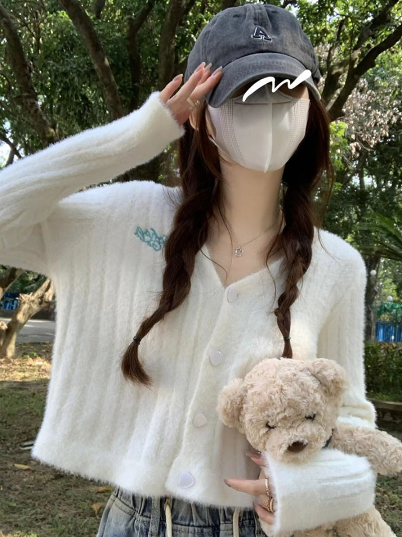 春季新款小個子溫柔風軟糯針織衫開衫上衣女寬鬆短款長袖毛衣外套