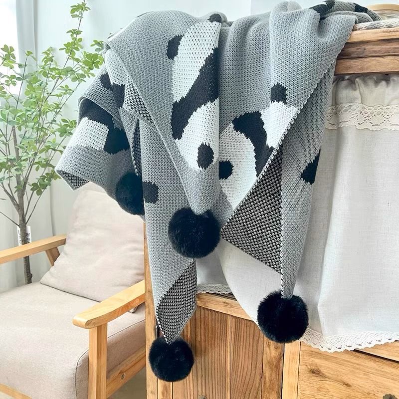 Knitted Panda Nordic Style Sofa Blanket Office Nap Blanket Knitted Casual Blanket Air Conditioning Blanket Bedroom Blanket