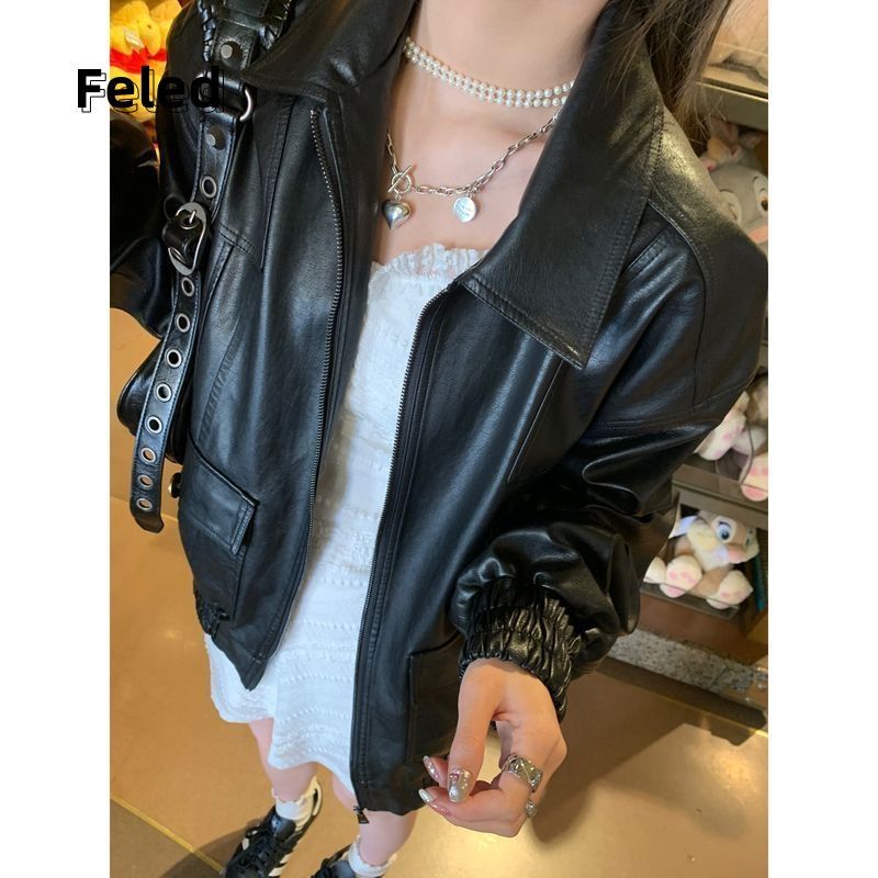 Feila Denton retro PU leather jacket leather jacket for men and women early autumn 2023 new American trendy jacket