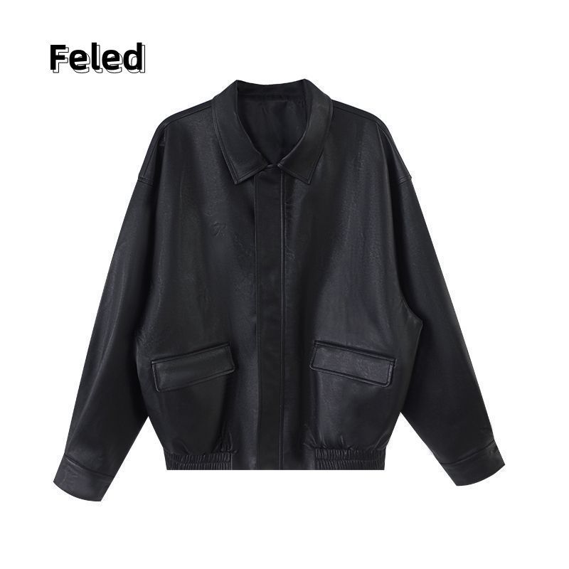Feira Denton leather jacket, versatile short American retro sweet cool style loose casual fashion jacket for men and women