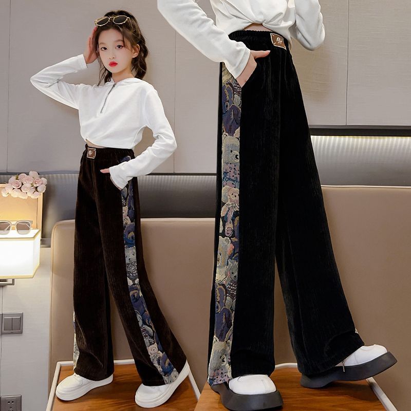 女童褲子春秋寬鬆直筒秋款網紅炸街秋季休閒中大童秋裝兒童闊腿褲