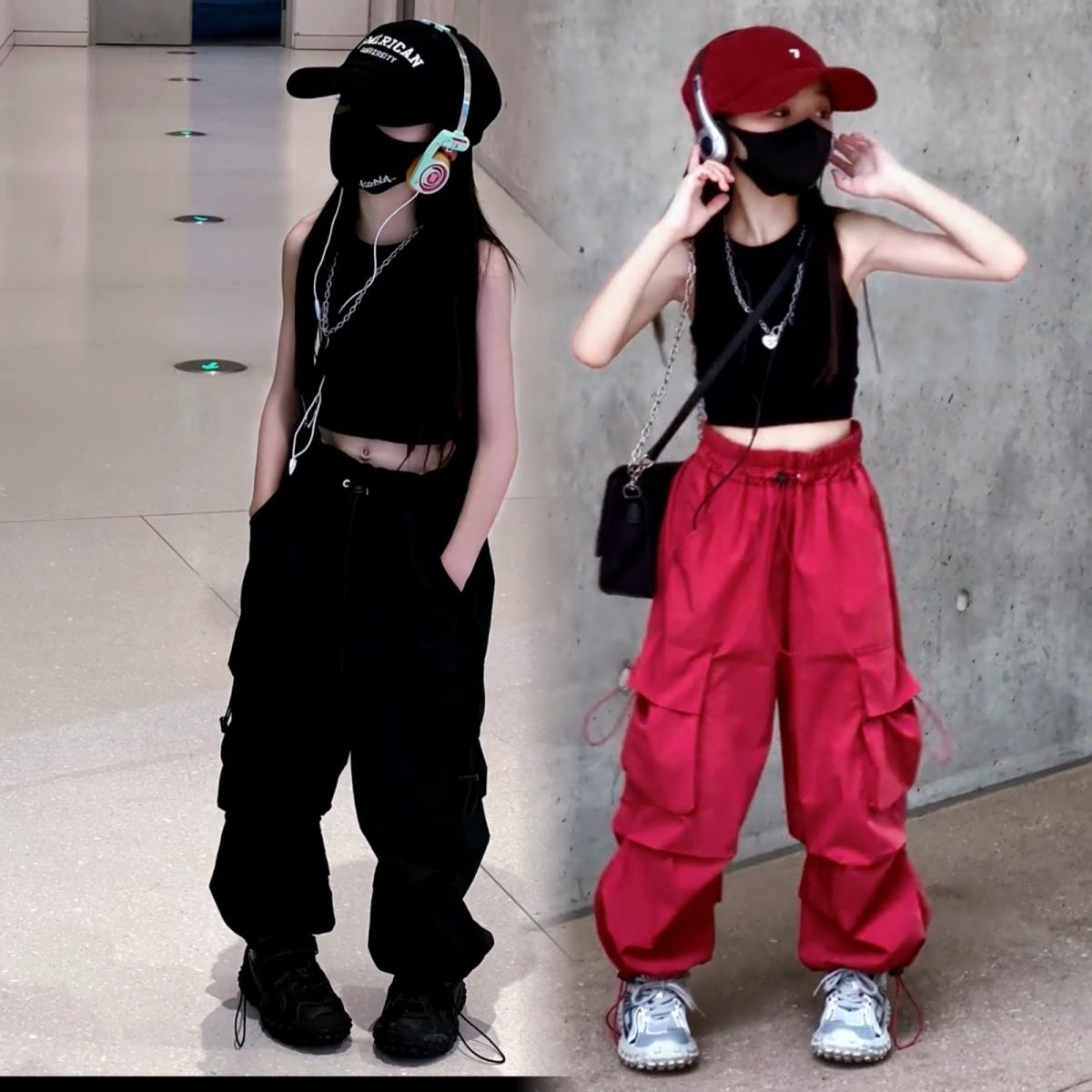 2023 Summer New Men's and Women's Overalls, Medium and Large Children's Casual Street Dance Sports Versatile Wide Long Pants Suit