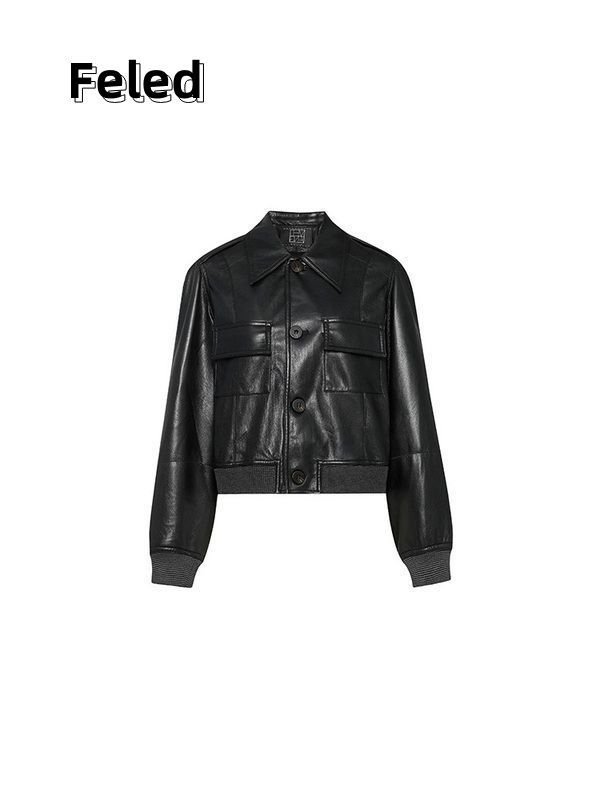 Feira Denton 2023 new cool trendy leather jacket men's and women's short motorcycle high-end all-match leather jacket