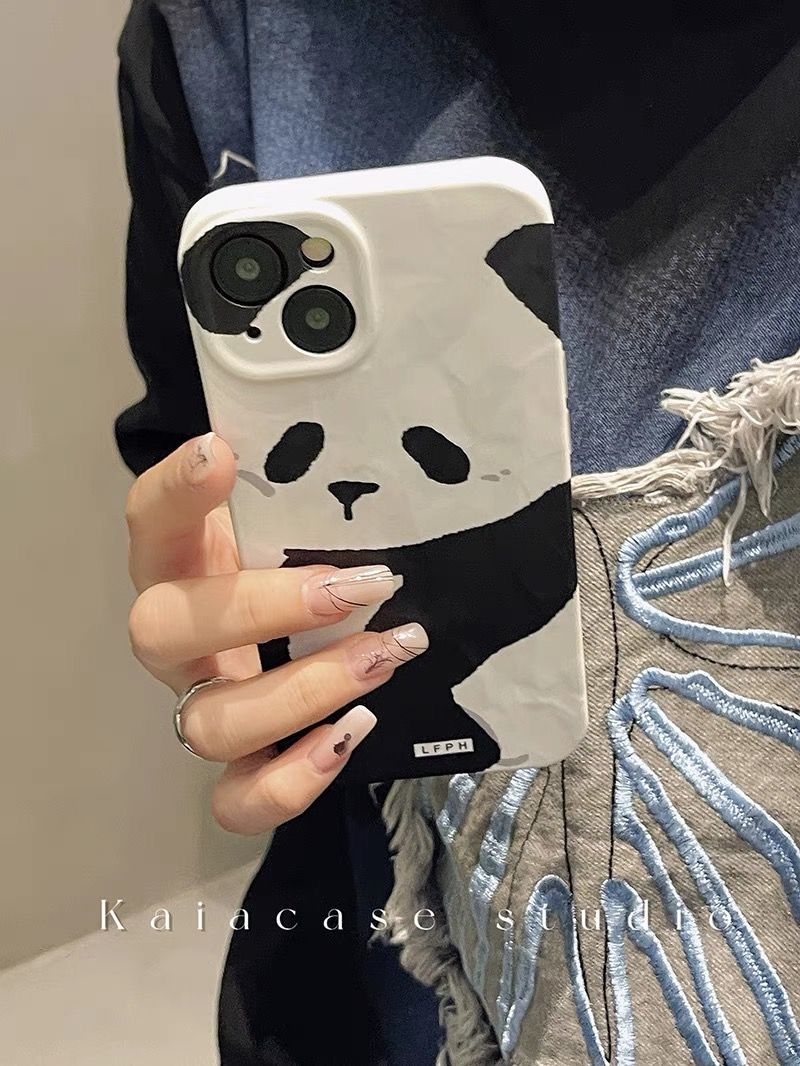 简约可爱大只熊猫适用于苹果14手机壳iPhone13promax抖音12女11